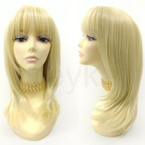 Light blonde heat safe long straight wig 17"